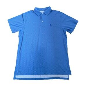 B Draddy Sport Golf Polo Shirt L Mt Vernon C Club Logo  Blue White Pin Dots